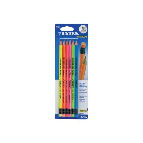 Lyra Neon Μολύβι Hb Με Γόμα 6 Χρώματα Σε Blister (001298001)
