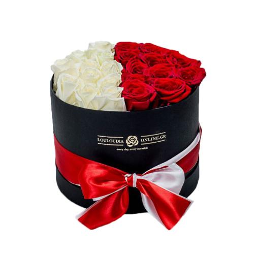 Κουτί με 20 Κόκκινα-Λευκά Τριαντάφυλλα 19x20cm