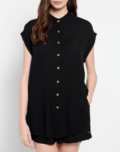 FUNKY BUDDHA Loose fit πουκάμισο με μακρύτερη πλάτη FBL007-103-05-BLACK Black