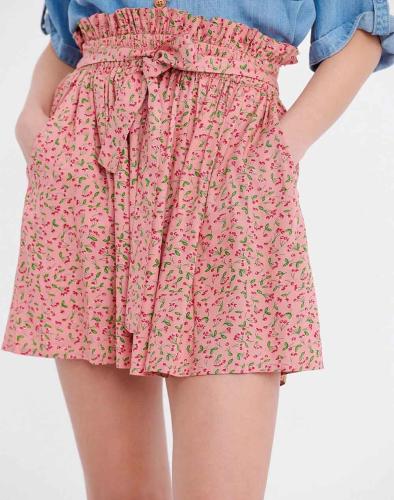 FUNKY BUDDHA Φλοράλ μίνι φούστα με ελαστική μέση FBL005-119-14-DUSTY Pink