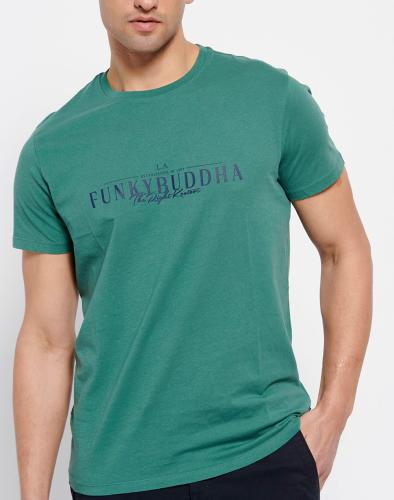FUNKY BUDDHA Βαμβακερό t-shirt με Funky Buddha τύπωμα FBM007-023-04-PALM MediumForestGreen
