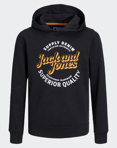 JACK&JONES JJMIKK SWEAT HOOD JNR 12237112-BlackBIG PRINT Black