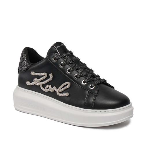 Γυναικεία Δερμάτινα Signia Rhinestone Sneakers Μαύρα Karl Lagerfeld KL62510G-00S BLACK