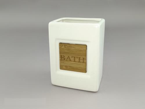Ποτηροθήκη -Bath- Λευκό Κεραμικό/Μπαμπού