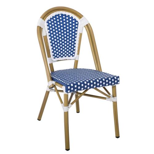 PARIS Καρέκλα Bistro, Αλουμίνιο Φυσικό, Wicker Άσπρο - Μπλε, Στοιβαζόμενη  46x54x88cm [-Φυσικό/Μπλε-] [-Αλουμίνιο/Wicker-] Ε291,3 ( 11 ΤΕΜ.)