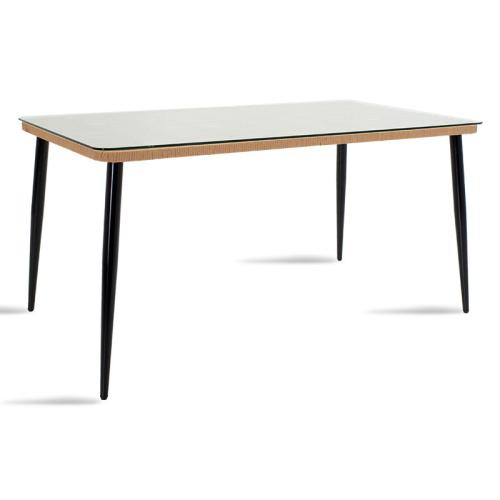 Τραπέζι Naoki μέταλλο μαύρο-pe φυσικό-γυαλί 160x90x78εκ Υλικό: METAL-GLASS- PE RATTAN 140-000003