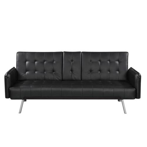 WELLS Καναπές - Κρεβάτι Σαλονιού - Καθιστικού Pu Μαύρο  188x82x80cm Bed:168x100x36cm [-Μαύρο-] [-PU - PVC - Bonded Leather-] Ε9681,2