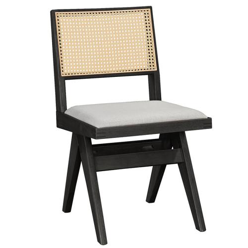 Καρέκλα Winslow ξύλο rubberwood μαύρο-pvc rattan φυσικό-ύφασμα γκρι Υλικό: RUBBERWOOD - PVC RATTAN - FABRIC - FOAM 247-000003