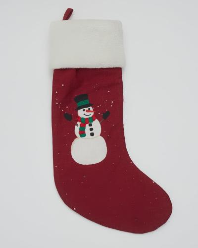 Χριστουγεννιάτικη Διακοσμητική Μπότα με Χιονάνθρωπο & Γούνα Christmas Stocking 45x15cm One Size (45x15cm)