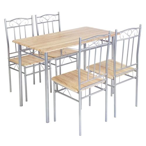LUTON Set Τραπεζαρία Σαλονιού Κουζίνας: Τραπέζι   4 Καρέκλες Μέταλλο Βαφή Silver, Sonoma  Τρ.120x70x74 / Καρ.40x40x90 cm [-Silver/Φυσικό-] [-Μέταλλο/MDF - Καπλαμάς - Κόντρα Πλακέ - Νοβοπάν-] ΕΜ9787,1