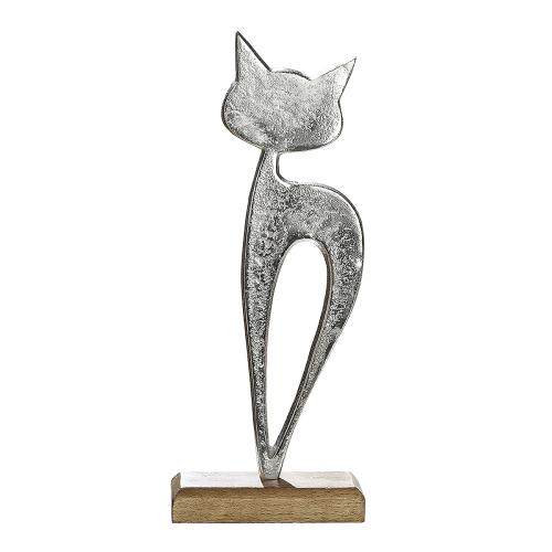 Διακοσμητικό Φιγούρα Γάτας Ασημί/Φυσικό Αλουμίνιο/Ξύλο 5x13x32cm