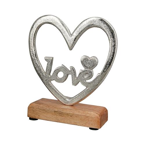 Διακοσμητικό Καρδιά -Love- Σε Βάση Ασημί/Φυσικό Αλουμίνιο/Ξύλο 5x15.5x18cm
