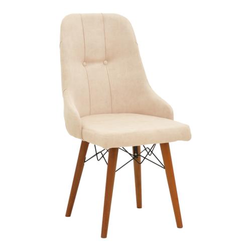 Καρέκλα Elif εκρού ύφασμα-καρυδί πόδι 46x50x97εκ Υλικό: VELVET FABRIC - WOOD 266-000015
