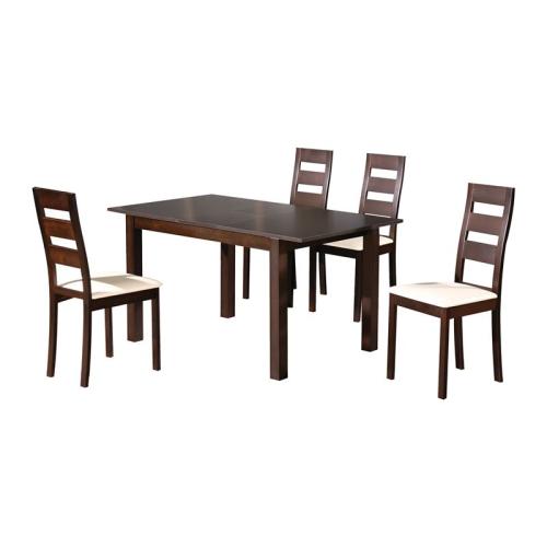 MILLER Set Τραπεζαρία Κουζίνας Ξύλινη Επεκτεινόμενο Τραπέζι   4 Καρέκλες Σκ.Καρυδί-PVC Εκρού  Table120 30x80x74Chair45x52x97 [-Wenge/Εκρού-] [-Ξύλο/PVC - PU-] Ε781,S