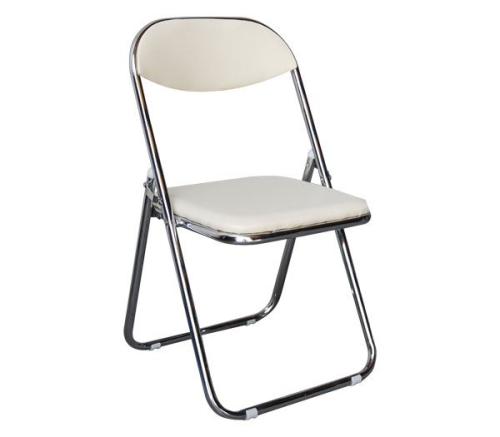 STAR Καρέκλα Πτυσσόμενη Μέταλλο Χρώμιο, Pu Εκρού  45x49x80cm [-Χρώμιο/Εκρού-] [-Μέταλλο/PVC - PU-] Ε556,2 ( 6 ΤΕΜ.)
