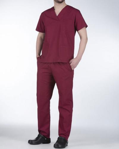 Unisex Ιατρικό Κοστούμι με Κοντό Μανίκι Scrub σε 7 Αποχρώσεις XX Large Μπορντώ