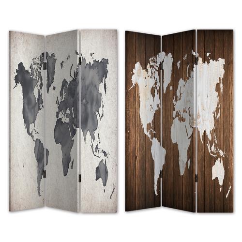 Παραβάν -Παγκόσμιος Χάρτης- Καμβάς/Ξύλο 120x180x2.5cm