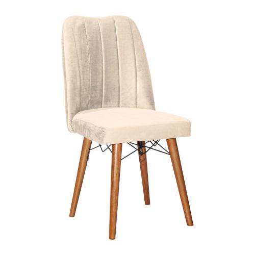 Καρέκλα Vespera I βελούδο εκρού-καρυδί πόδι Υλικό: VELVET FABRIC - WOOD 266-000011