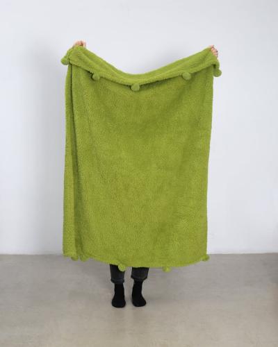 Μονόχρωμη Γούνινη Κουβέρτα με Pompoms Papigo Super Υπέρδιπλη (240x260cm) Λαδί