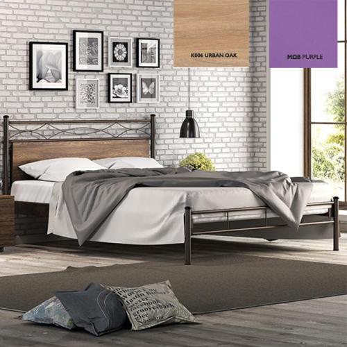Αριάδνη Κρεβάτι Μεταλλικό Με Επένδυση Μοριοσανίδας (Για Στρώμα 120×190) Με Επιλογές Χρωμάτων Urban Oak,Μώβ
