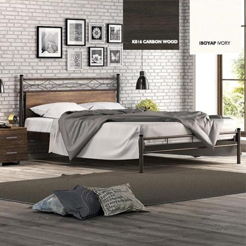 Αριάδνη Κρεβάτι Μεταλλικό Με Επένδυση Μοριοσανίδας (Για Στρώμα 150×190) Με Επιλογές Χρωμάτων Carbon Wood,Ιβουάρ