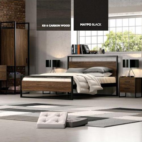 Αριάδνη Κρεβάτι Μεταλλικό Με Επένδυση Μοριοσανίδας (Για Στρώμα 150×200) Με Επιλογές Χρωμάτων Carbon Wood,Μαύρο