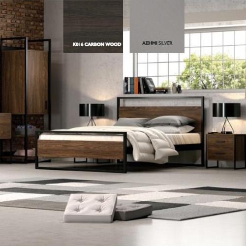 Λώρα Κρεβάτι Μεταλλικό Με Επένδυση Μοριοσανίδας (Για Στρώμα 160×190) Με Επιλογές Χρωμάτων Carbon Wood,Ασημί