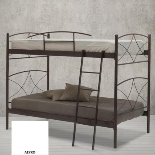 Ανδρος Μεταλλικό Κρεβάτι Κουκέτα (Για Στρώματα 110x190) Με Επιλογές Χρωμάτων Λευκό