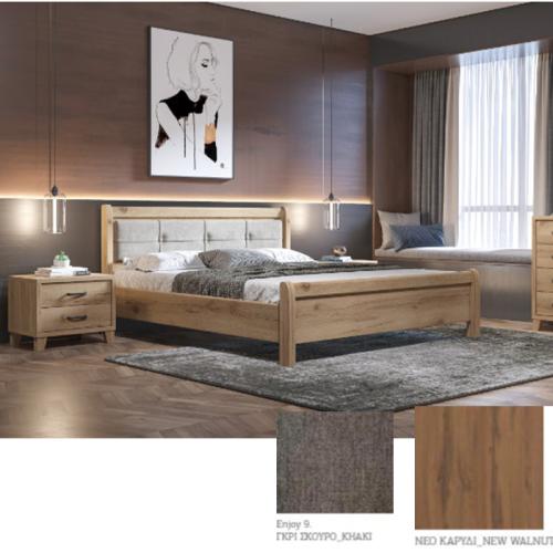 Νο 16 Δ Κρεβάτι (Για Στρώμα 150×200) Με Επιλογές Χρωμάτων Γκρί Σκούρο Khaki-Dark Grey Enjoy 9,Νέο Καρυδί-New Walnut