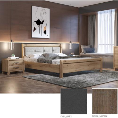 Νο 16 Δ Κρεβάτι (Για Στρώμα 150×200) Με Επιλογές Χρωμάτων Γκρί Τεχνόδερμα,Μόκα-Moccha