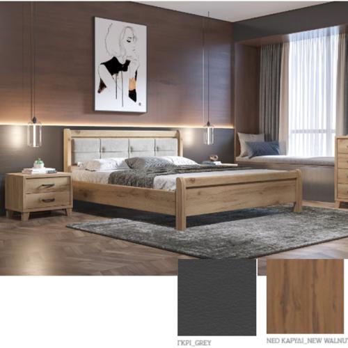 Νο 16 Δ Κρεβάτι (Για Στρώμα 150×200) Με Επιλογές Χρωμάτων Γκρί Τεχνόδερμα,Νέο Καρυδί-New Walnut