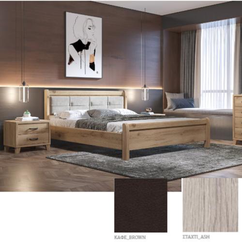 Νο 16 Δ Κρεβάτι (Για Στρώμα 150×200) Με Επιλογές Χρωμάτων Καφέ Τεχνόδερμα,Σταχτί-Staxti