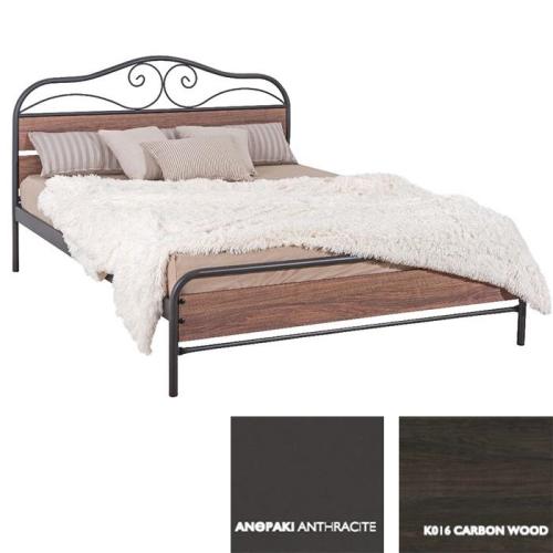 Μιρέλλα Κρεβάτι Μεταλλικό Με Επένδυση Μοριοσανίδας (Για Στρώμα 150×200) Με Επιλογές Χρωμάτων Carbon Wood,Ανθρακί