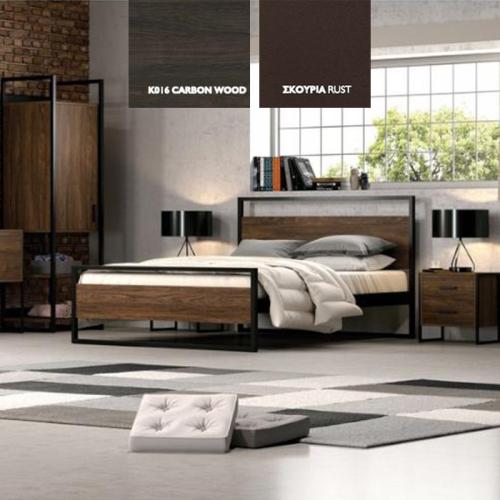 Λώρα Κρεβάτι Μεταλλικό Με Επένδυση Μοριοσανίδας (Για Στρώμα 90×200) Με Επιλογές Χρωμάτων - Carbon Wood