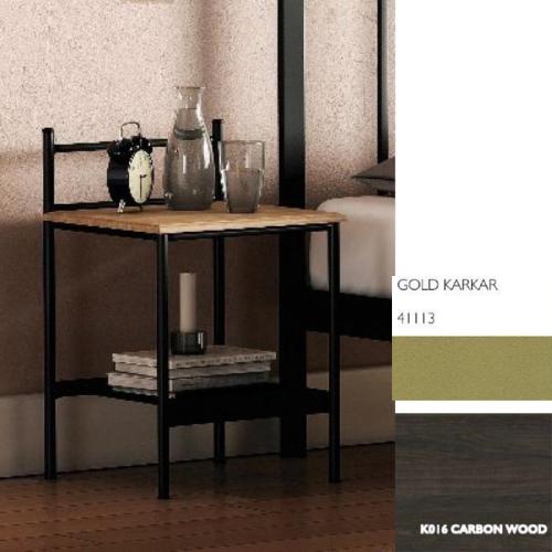 Κομοδίνο Μέταλλο Ξύλο Μάξιμος 40x40x65 Με Επιλογές Χρωμάτων Carbon Wood,Gold Karkar 41113