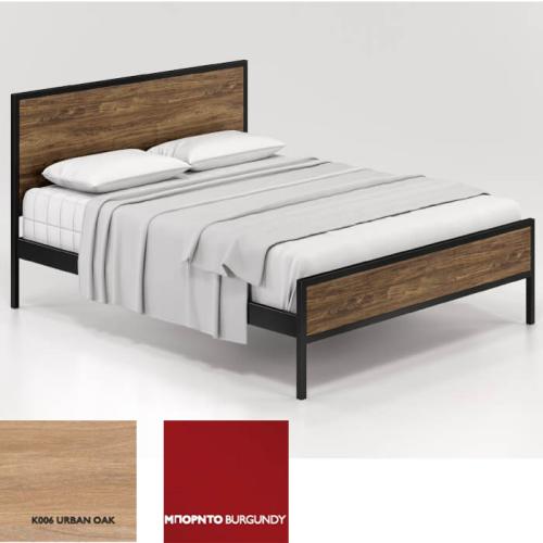 Absolute Κρεβάτι Μεταλλικό Με Επένδυση Μοριοσανίδας (Για Στρώμα 150×190) Με Επιλογές Χρωμάτων Urban Oak,Μπορντό