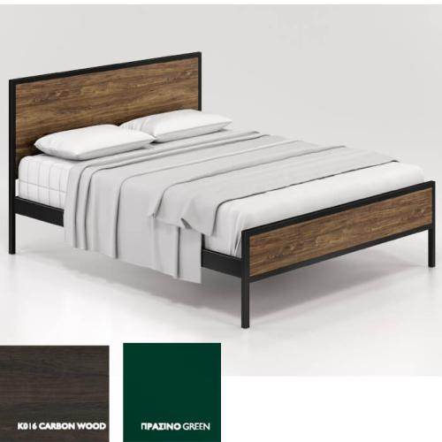 Absolute Κρεβάτι Μεταλλικό Με Επένδυση Μοριοσανίδας (Για Στρώμα 160×190) Με Επιλογές Χρωμάτων Carbon Wood,Πράσινο