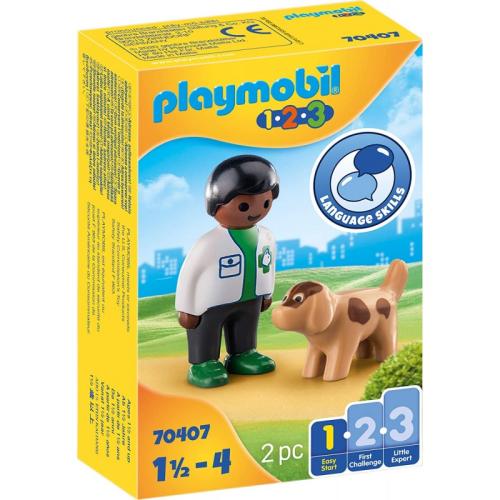 Playmobil 1.2.3 Κτηνίατρος Με Σκυλάκι 70407
