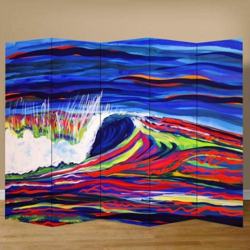 Παραβάν με ζωγραφισμένα κύματα 120x160 Μουσαμά Δύο όψεις