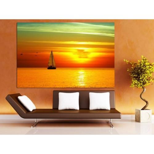 Πίνακας σε καμβά με ηλιοβασίλεμα με ιστιοφόρο 100x150 Τελαρωμένος καμβάς σε ξύλο με πάχος 2cm