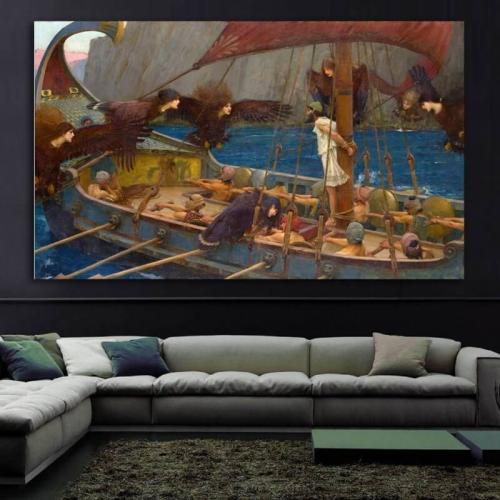 Πίνακας σε καμβά με τον Οδυσσέα και τις Σειρήνες 80x120 Τελαρωμένος καμβάς σε ξύλο με πάχος 2cm