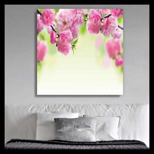 Πίνακας σε καμβά με ροζ λουλούδια 210x210 Τελαρωμένος καμβάς σε ξύλο με πάχος 2cm