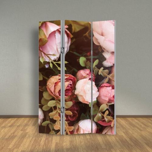 Παραβάν Ρόζ Τριαντάφυλλα 80x180 Ύφασμα Δύο όψεις