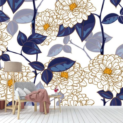 Ταπετσαρία τοίχου Blue floral 300x200 Βινύλιο