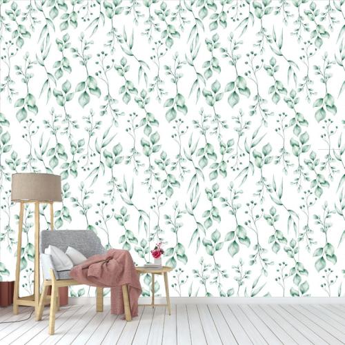 Ταπετσαρία τοίχου Green leaves 240x160 Ύφασμα