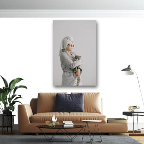 Πίνακας σε καμβά Γυναίκα με γάτα 120x80 Τελαρωμένος καμβάς σε ξύλο με πάχος 2cm