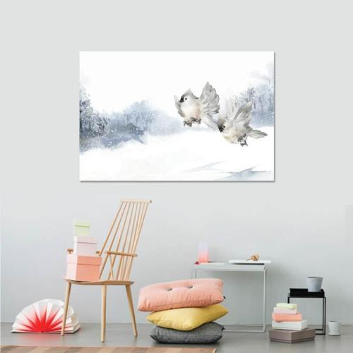 Πίνακας σε καμβά Χιονισμένο τοπίο με Πουλάκια 120x80 Τελαρωμένος καμβάς σε ξύλο με πάχος 2cm