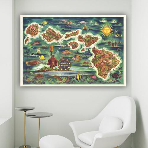 Πίνακας σε καμβά Χάρτης με τα Νησιά της Χαβάης 119x80 Τελαρωμένος καμβάς σε ξύλο με πάχος 2cm