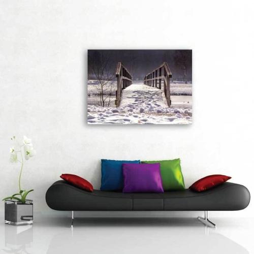Πίνακας σε καμβά Χιονισμένη γέφυρα 100x150 Τελαρωμένος καμβάς σε ξύλο με πάχος 2cm