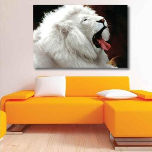 Πίνακας σε καμβά με λευκό λιοντάρι 110x165 Τελαρωμένος καμβάς σε ξύλο με πάχος 2cm